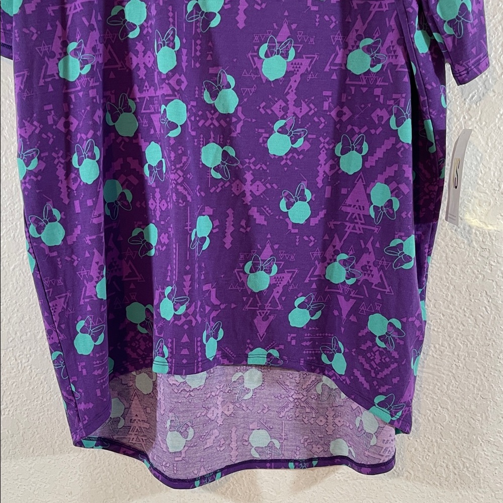 LuLaRoe Disney Irma Mickey Minnie Mouse Aztec Shades of Purple/Teal Shirt XS NEW - Picture 3 of 9